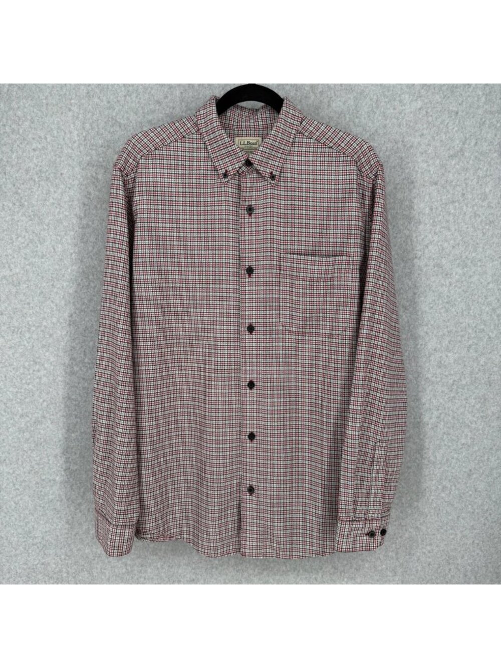 LL Bean Mens Wicked Good Flannel Shirt Size M Houndstooth Red Slightly Fitted